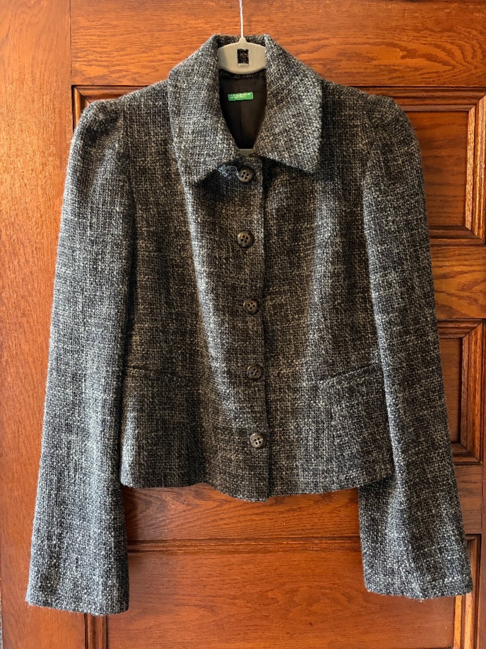 Benetton gray wool blazer, puff sleeves, women’s size small